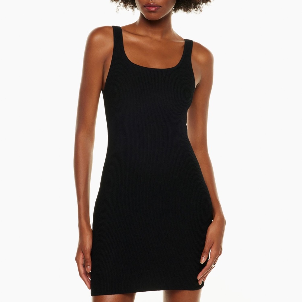 Aritzia Babaton Black Sculpt Knit Squareneck Mini Dress